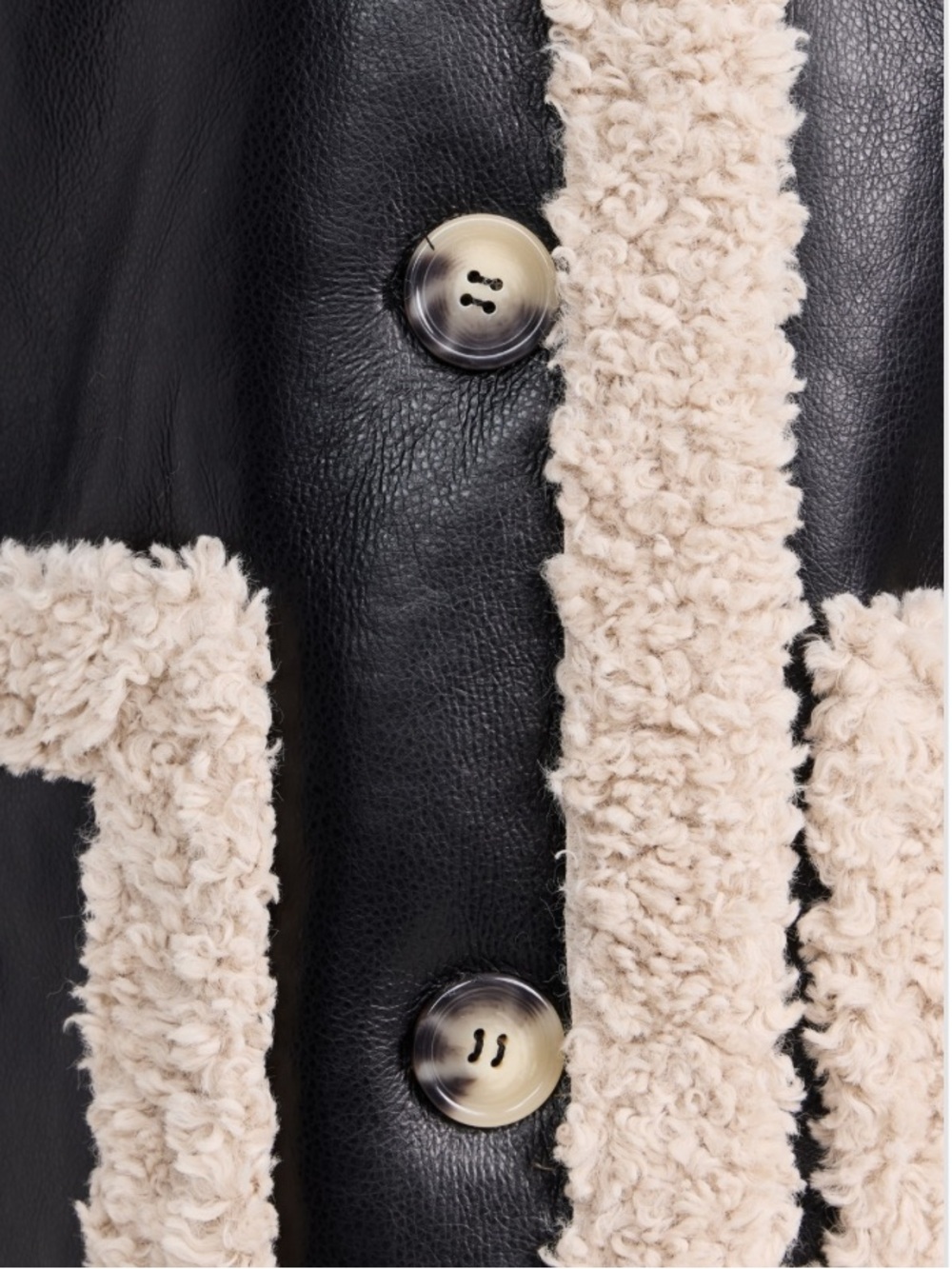 7 For All Mankind Faux Shearling Black Cream Faux Leather Longline Jacket NEW - Picture 4 of 11